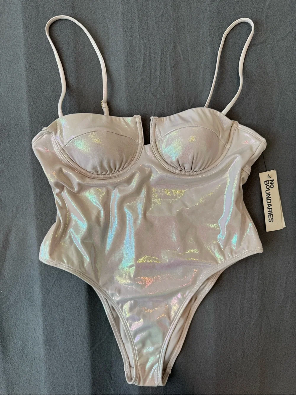 One-Piece Pearl Beige Swimsuit NWT Size L 12-14